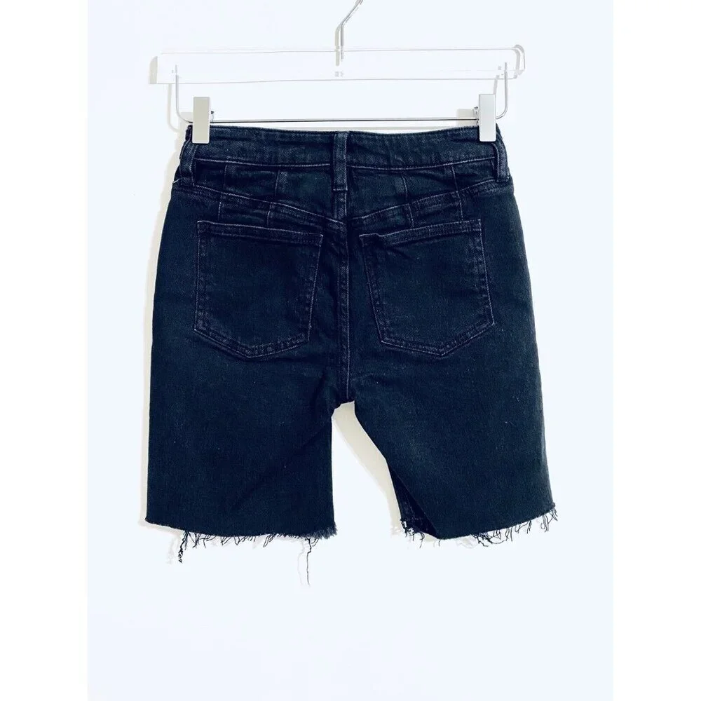 Free People Avery Denim Bermuda Frayed Hem Shorts Ash Black SZ 24 New